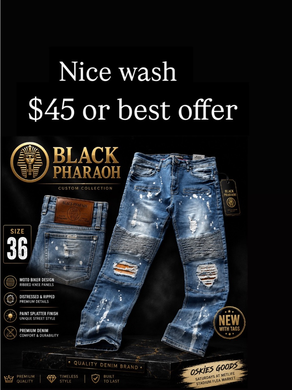 Men's Distressed Paint-Splatter Jeans - Blue